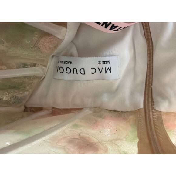NWT Mac Duggal 2 Sequined Floral Corseted Sheer Sweetheart Long Cream Gown 68180 - Picture 8 of 8